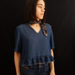 kallioπ cropped women's blouse with ''V'' neck & short sleeve