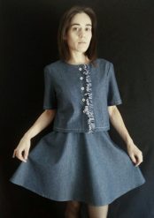 "kallioπ" jean cropped shirt with front decoration - Image 3