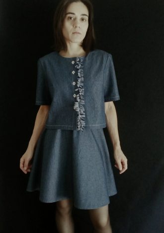 “kallioπ” jean cropped shirt with front decoration